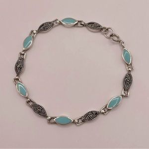 FAS Vintage Silver Marcasite Enamel Bracelet
